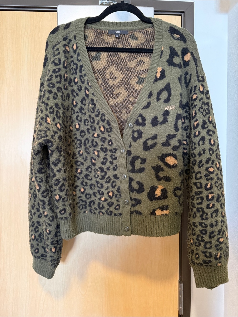 Vans Olive and Black Leopard Button-Front Cardigan
